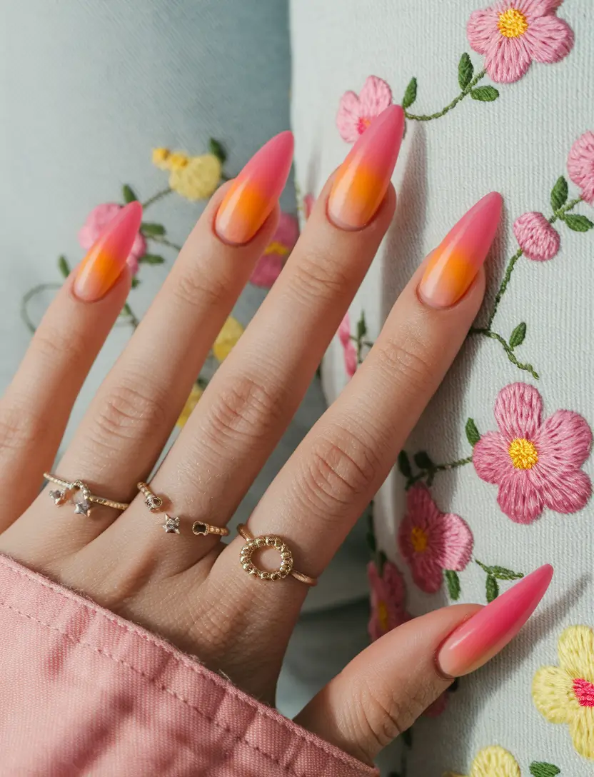 Glossy Gel Nails for Summer 2025 Sunset Flame Gradient