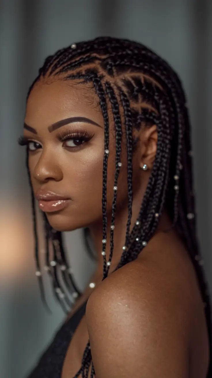 Gorgeous Braids for Black Women Summer 2025+Sleek Layered Cornrows with Pearl Studs