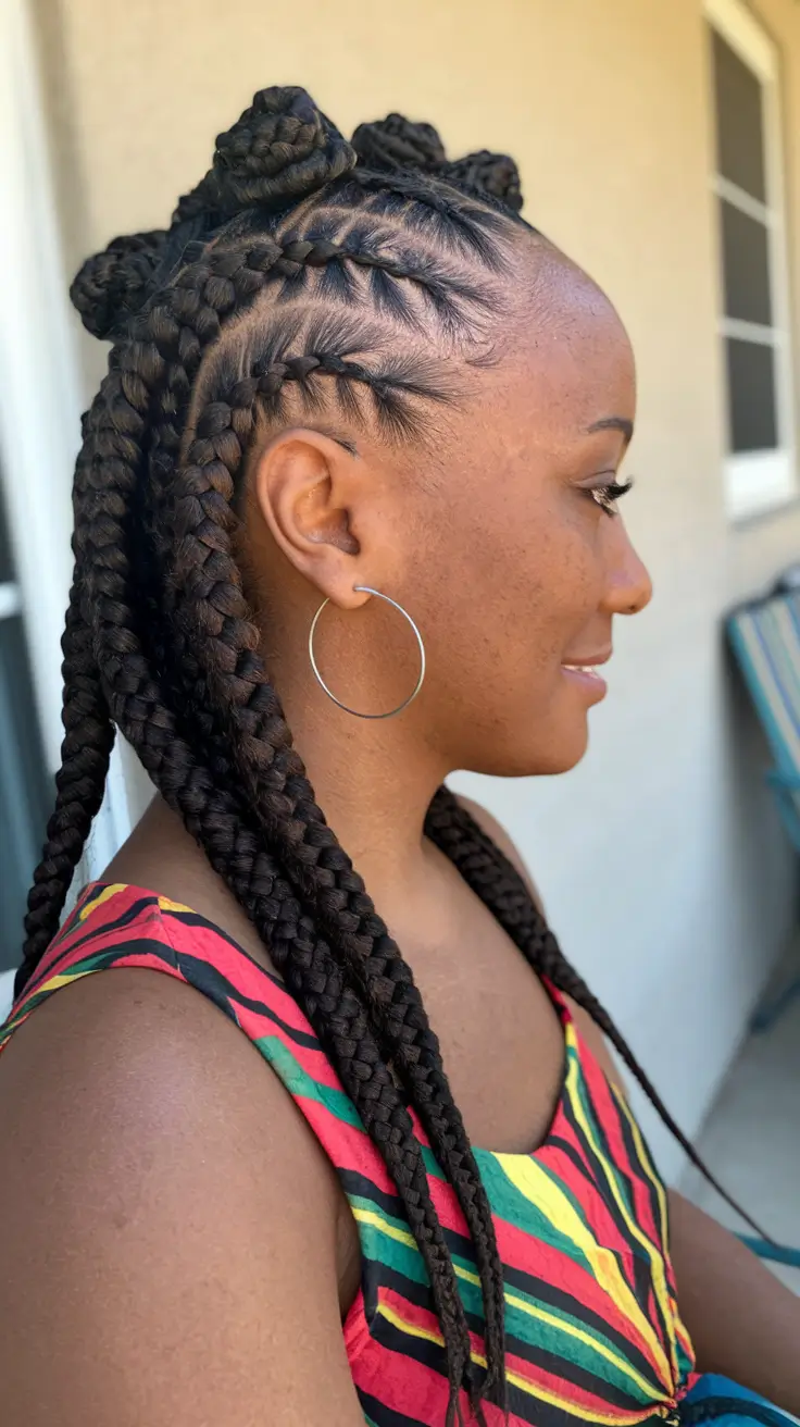 Gorgeous Braids for Black Women Summer 2025+Half-Up Bantu Crown with Long Feed-In Braids