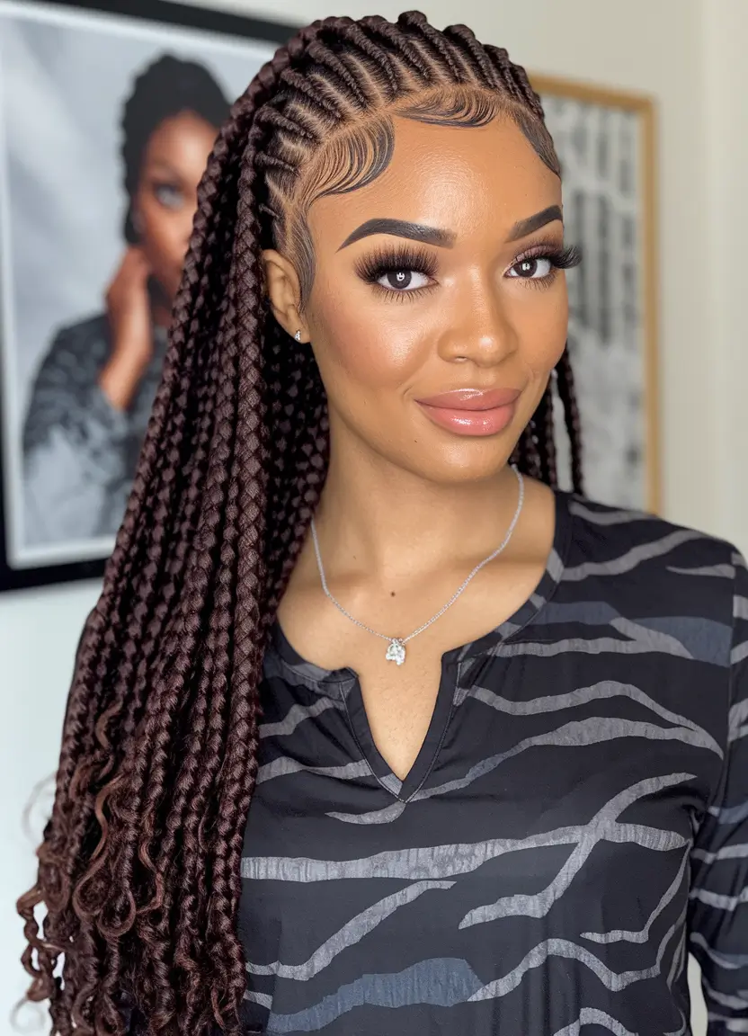 Gorgeous Braids for Black Women Summer 2025+Curved Cornrow-Inspired Braids with Boho Ends