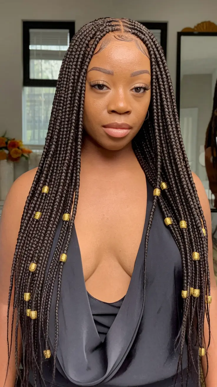 Gorgeous Braids for Black Women Summer 2025+Long Tribal Braids with Gold Beads