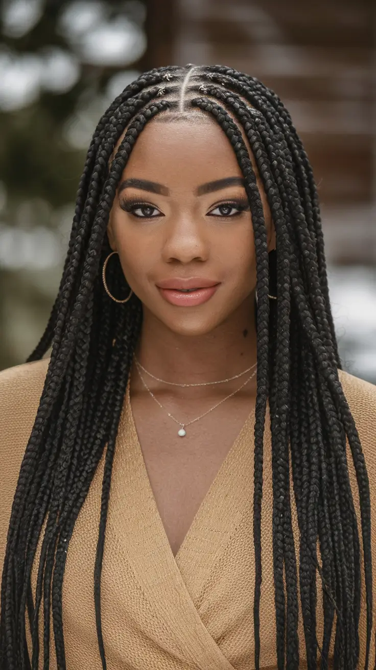 Gorgeous Braids for Black Women Summer 2025+Defined Straight-Back Braids with Silver Accents