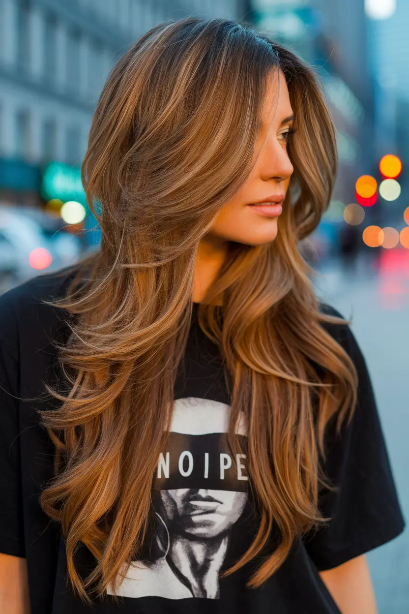 Layered Butterfly Haircuts - Summer 2025 Hairstyle Trends Honey Brown Butterfly Cut with City Cool