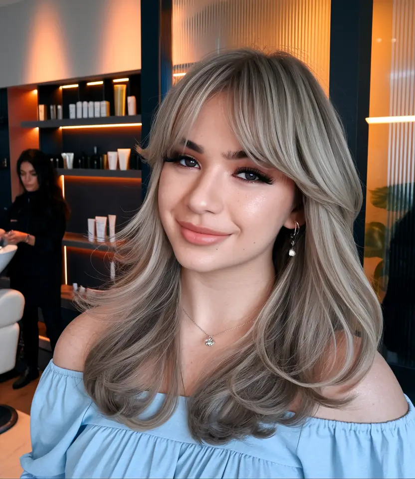 Layered Butterfly Haircuts - Summer 2025 Hairstyle Trends Silver Ash Layers with Curtain Bangs