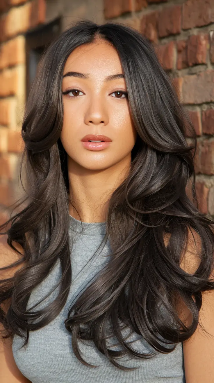 Layered Butterfly Haircuts - Summer 2025 Hairstyle Trends Glossy Brunette with Cascading Butterfly Flow