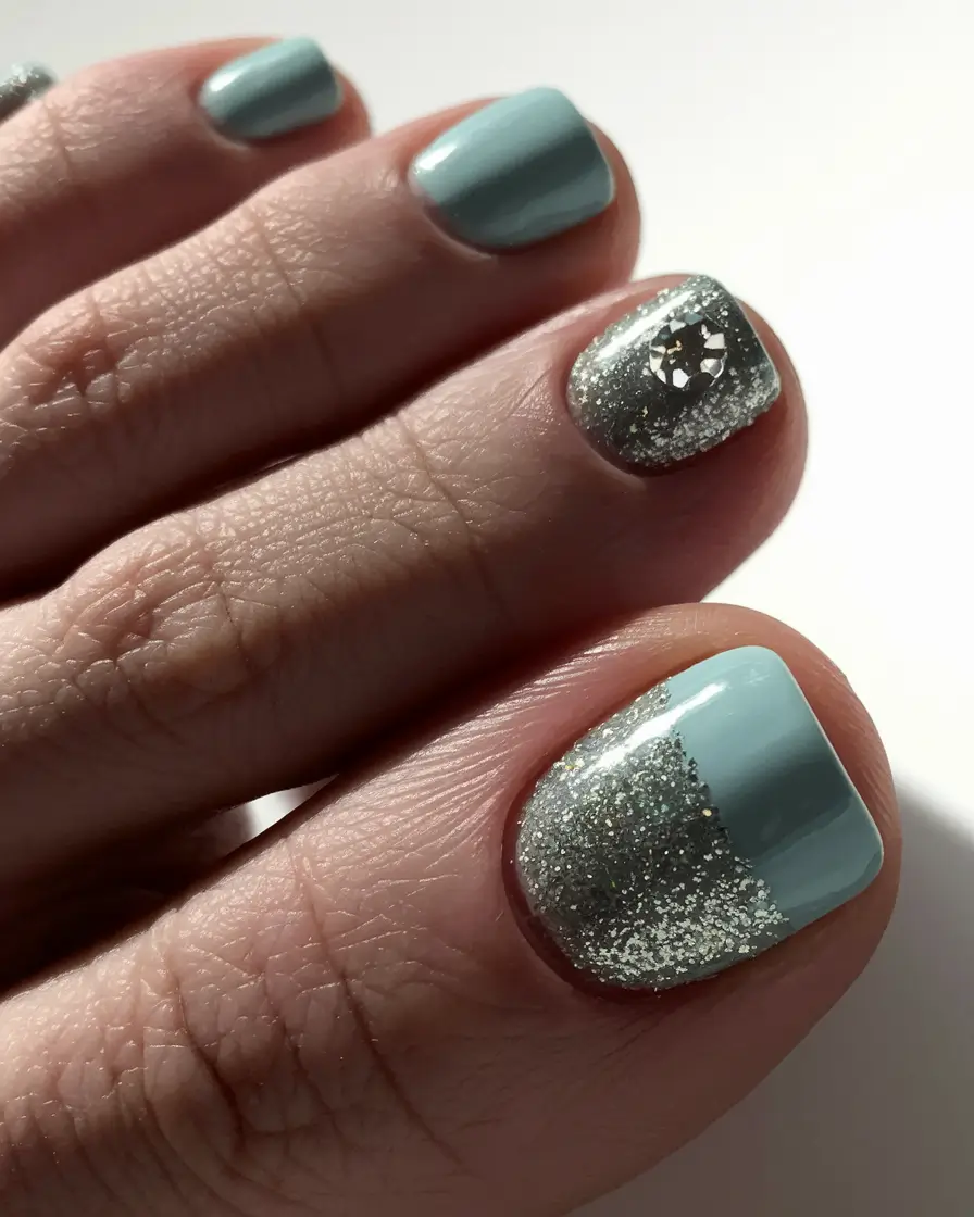 may toe nails ideas 2025 Ice Blue Meets Silver Sparkle Luxe