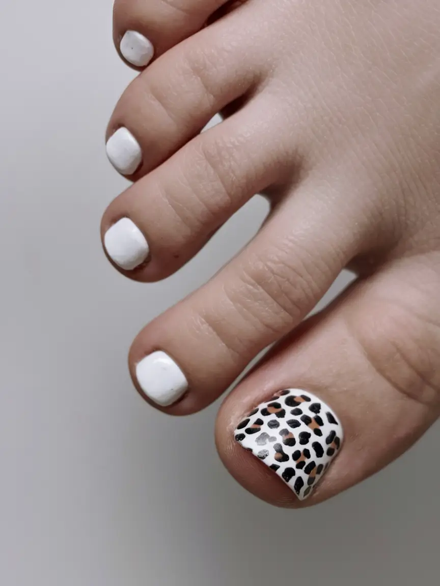 may toe nails ideas 2025 Minimalist Leopard on Snow White