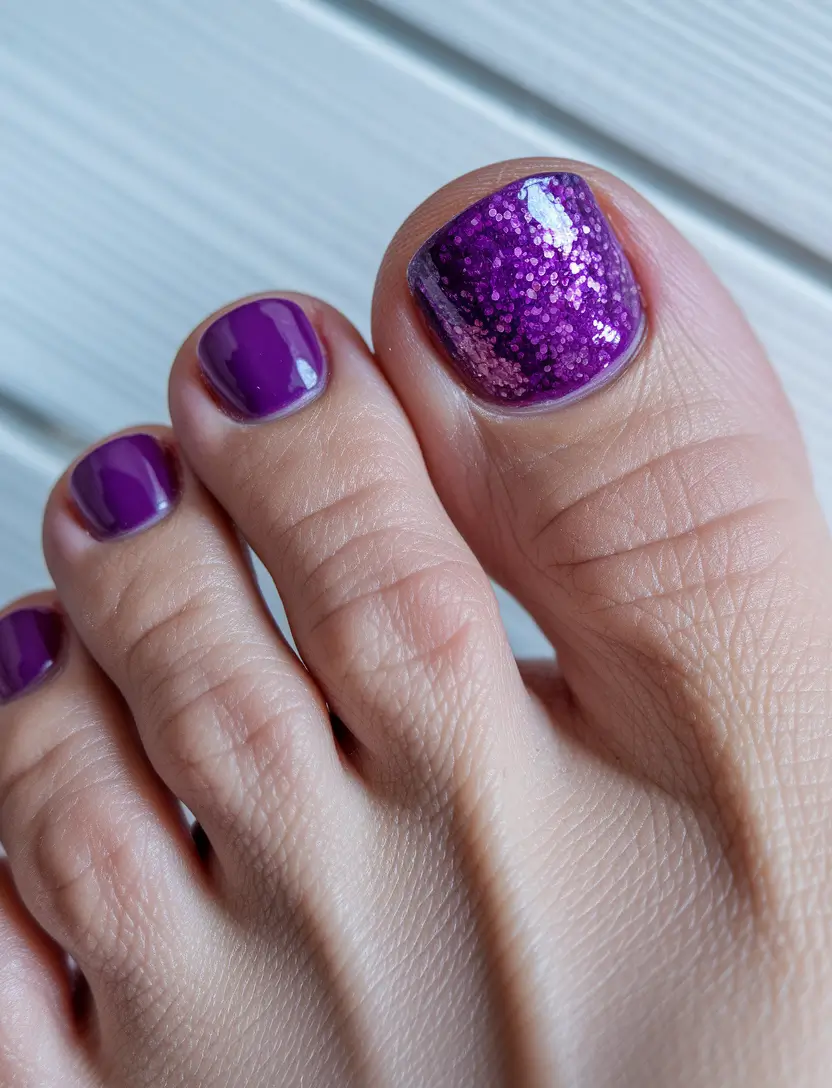 may toe nails ideas 2025 Grape Jelly Shine with Glitter Pop