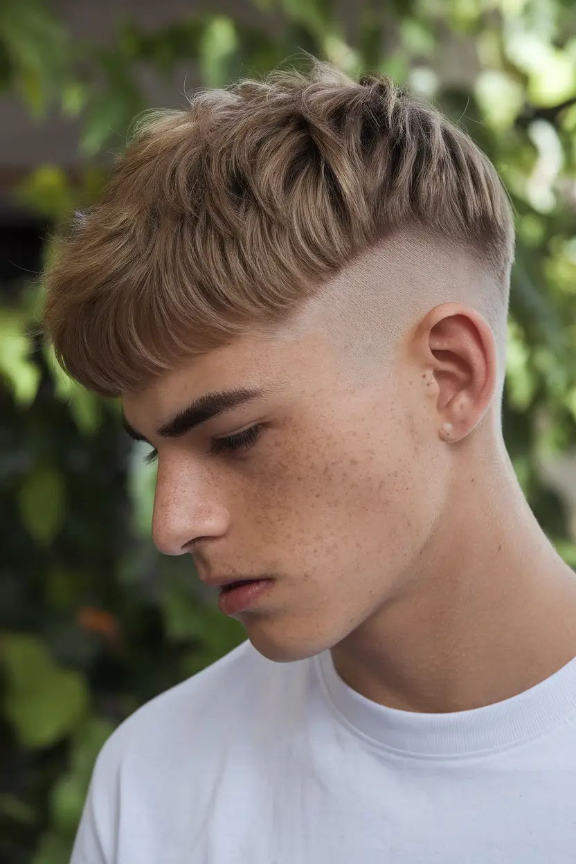 boy summer haircut 2025 Blunt Fringe with Skin Fade