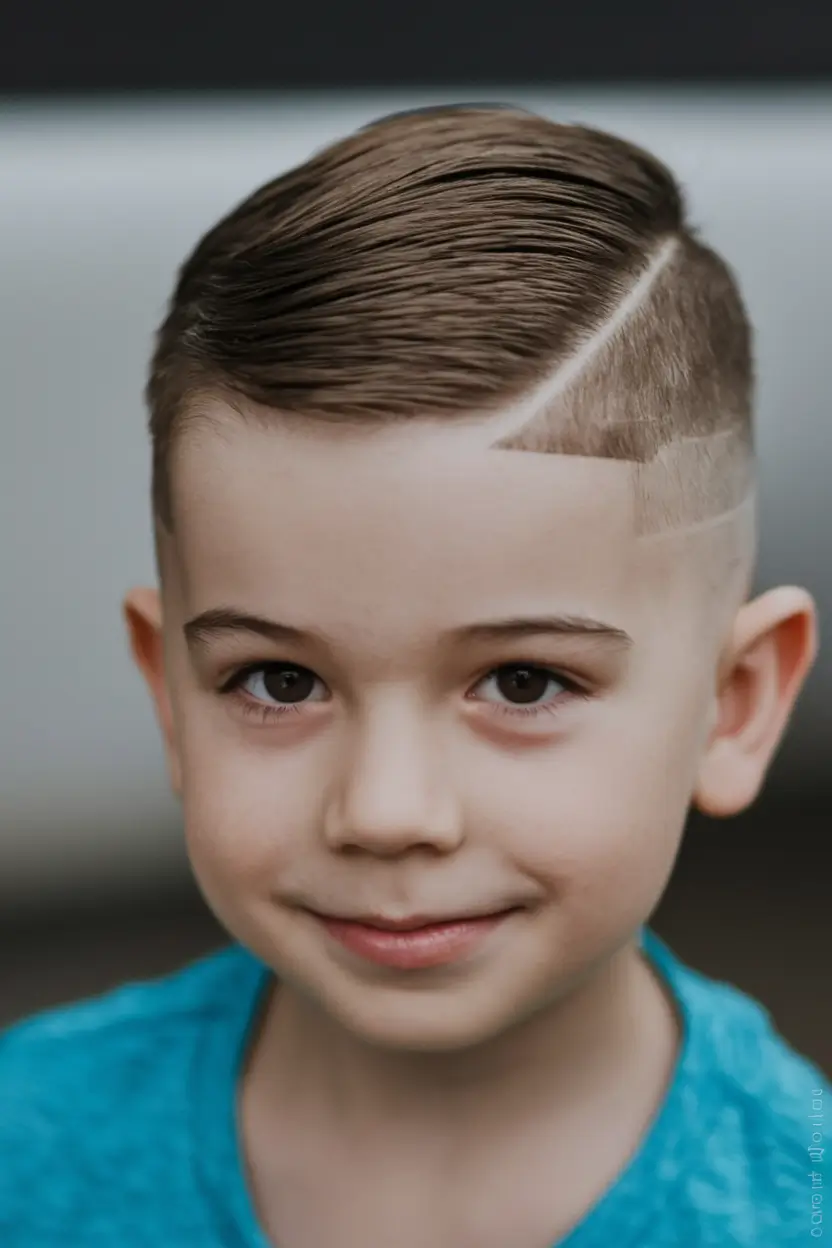 boy summer haircut 2025 Graphic Part with Clean Comb-Over