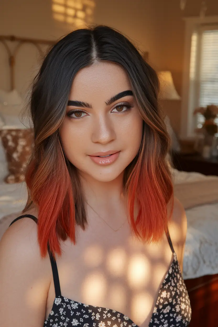 Modern Shades Summer Ombre Hair Color Ideas 2025 Fiery Red Ombre on a Long Bob