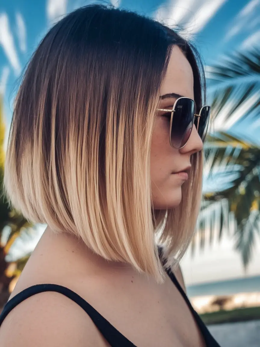 Modern Shades Summer Ombre Hair Color Ideas 2025 Cool Vanilla Dip on Sleek Lob