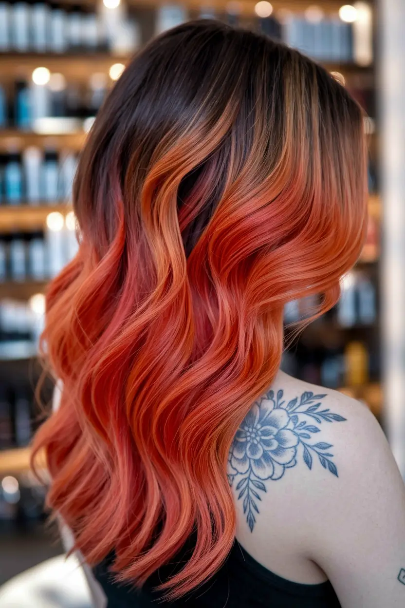Modern Shades Summer Ombre Hair Color Ideas 2025 Caramel Flame Balayage on Medium Brunette
