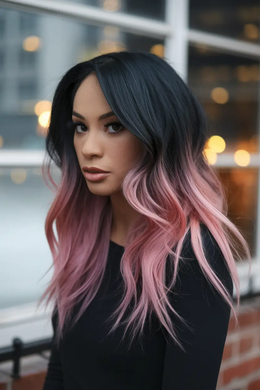 Modern Shades Summer Ombre Hair Color Ideas 2025 Midnight Black Fade into Cool Rosé