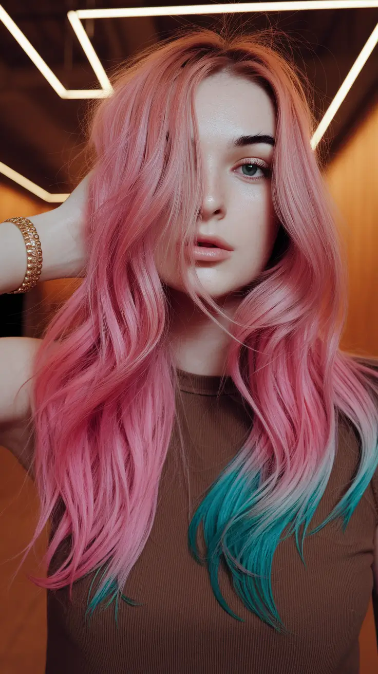 Modern Shades Summer Ombre Hair Color Ideas 2025 Candyfloss Pink with Mint Green Tips