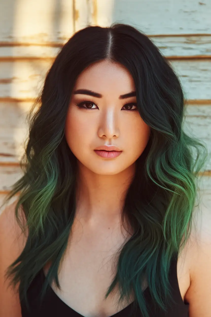 Modern Shades Summer Ombre Hair Color Ideas 2025 Deep Forest Melt into Emerald Ends