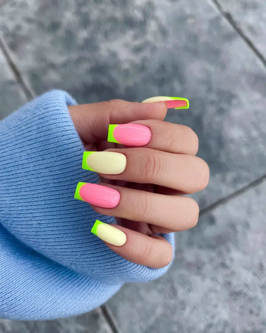 nail inspo summer square Neon French with a Y2K Twist