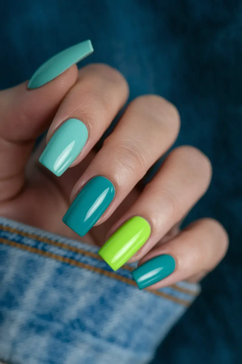 nail inspo summer square Ocean Ombre Mix