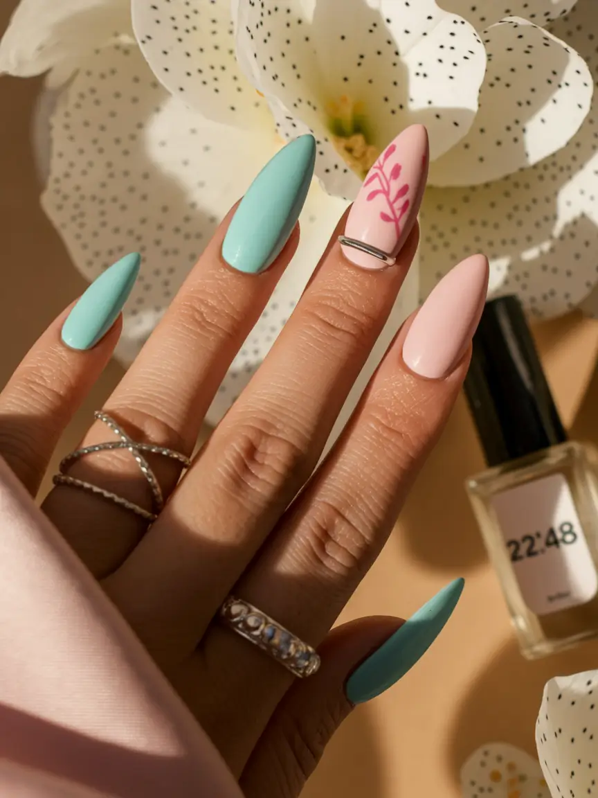 nail inspo summer flower Soft Petal & Sky Floral