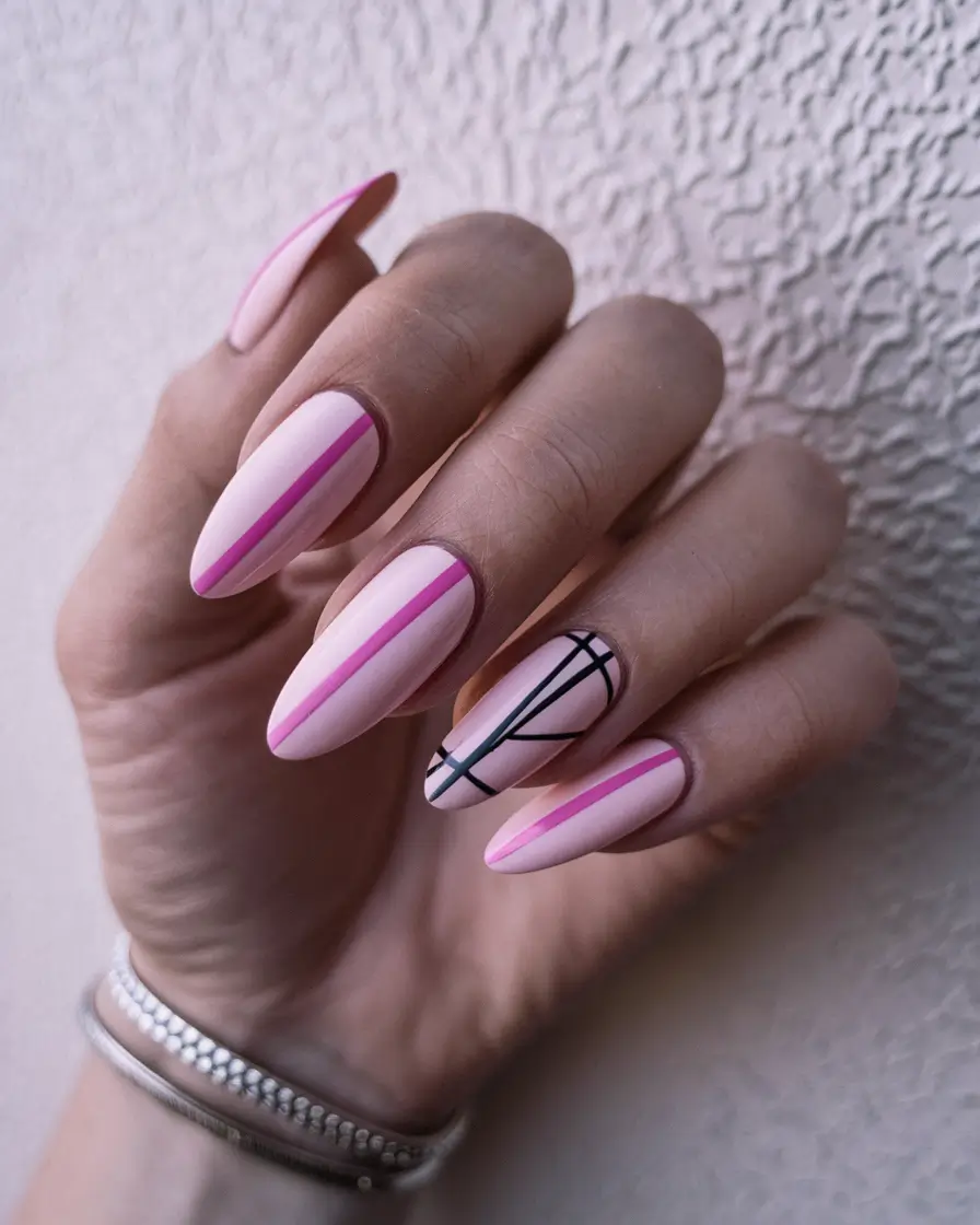 nail inspo summer pink Minimalist Stripe with a Graphic Punch