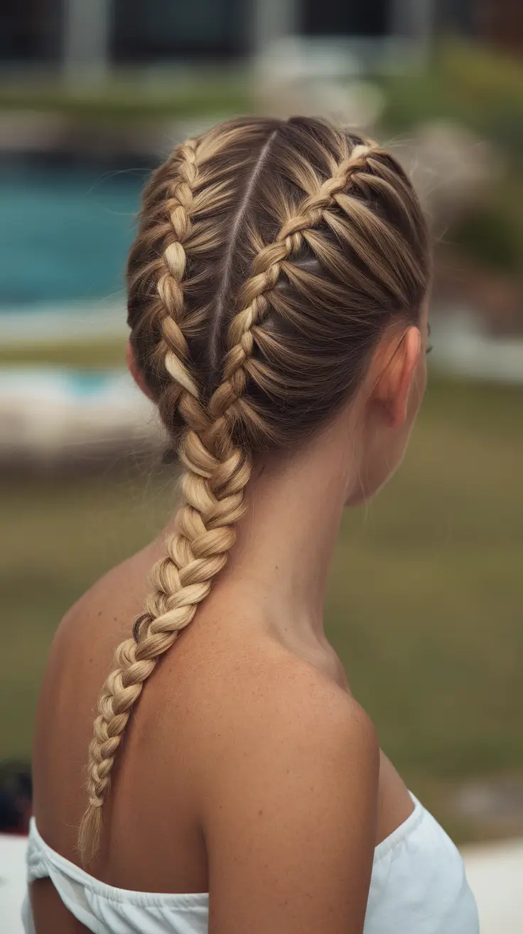 Practical Summer Swimming Hairstyles 2025 Double Dutch Braids for Sporty Summer Energy