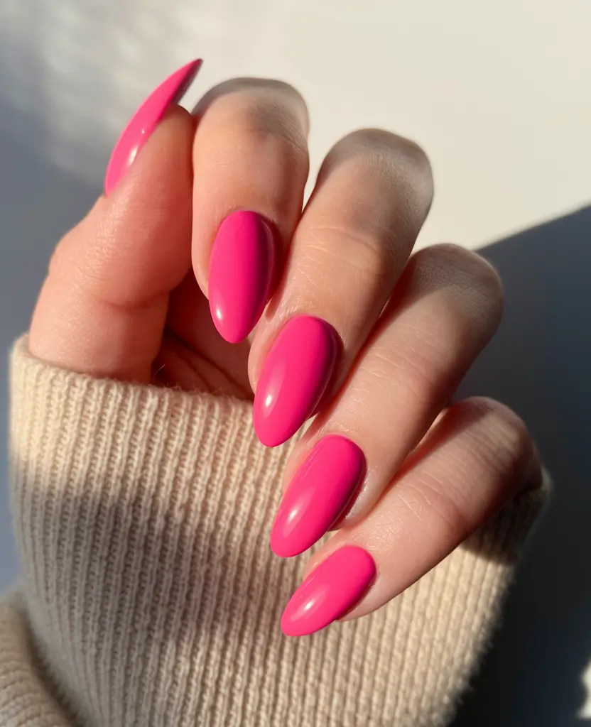 Prettiest May Colors for 2025 Nails+Hot Pink Power Almond