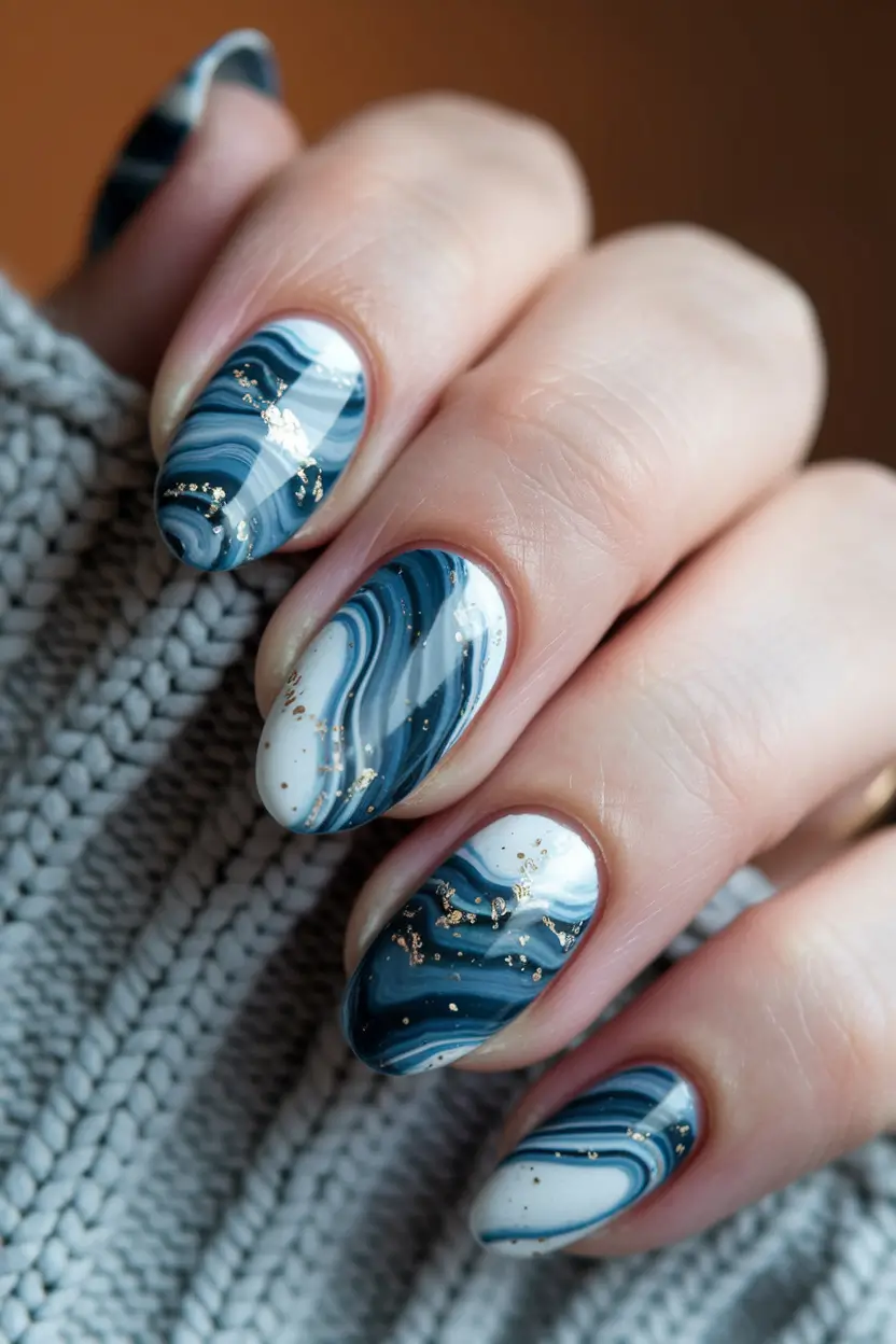 Prettiest May Colors for 2025 Nails+Ocean Marble with Gold Foil Glam