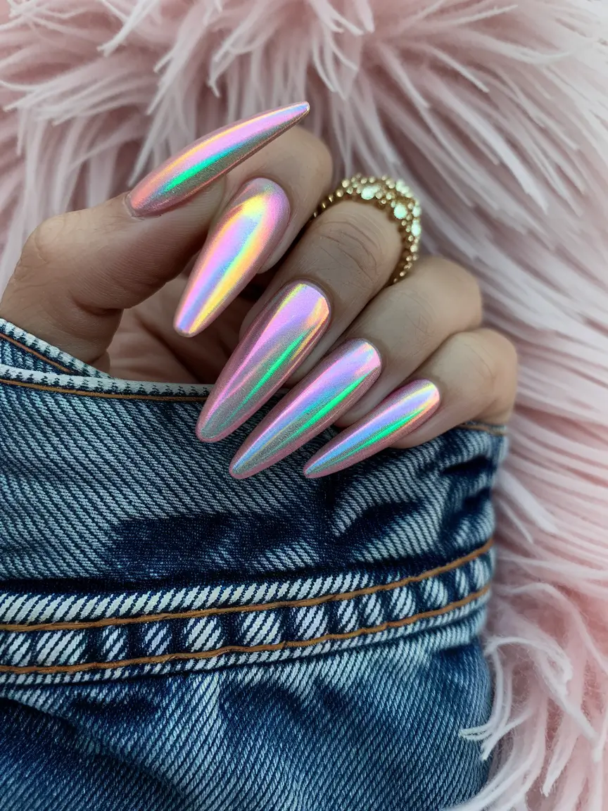 Prettiest May Colors for 2025 Nails+Holographic Barbiecore Chrome