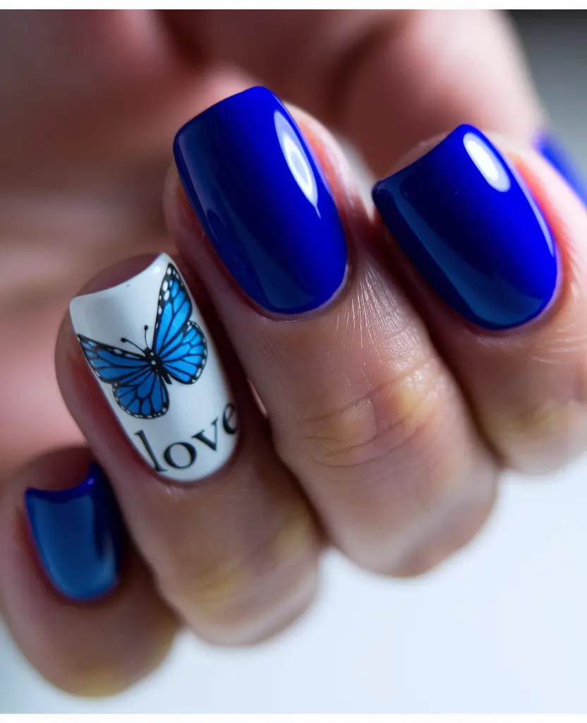 Prettiest May Colors for 2025 Nails+Blue Butterfly Accent with Glossy Finish