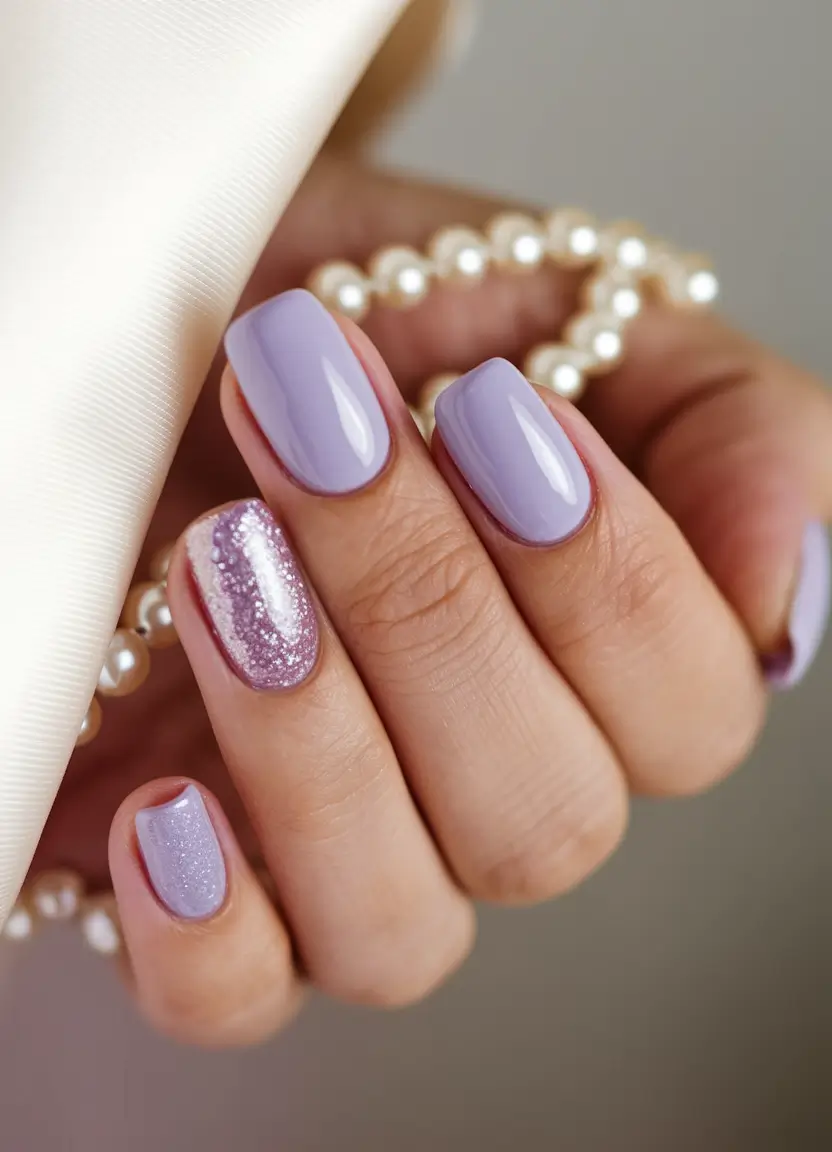 Prettiest May Colors for 2025 Nails+Lavender Lilac With Glitter Accent