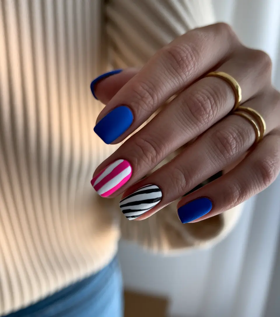 Short Nail Inspo for Summer 2025+Retro Pop Meets Editorial Stripes