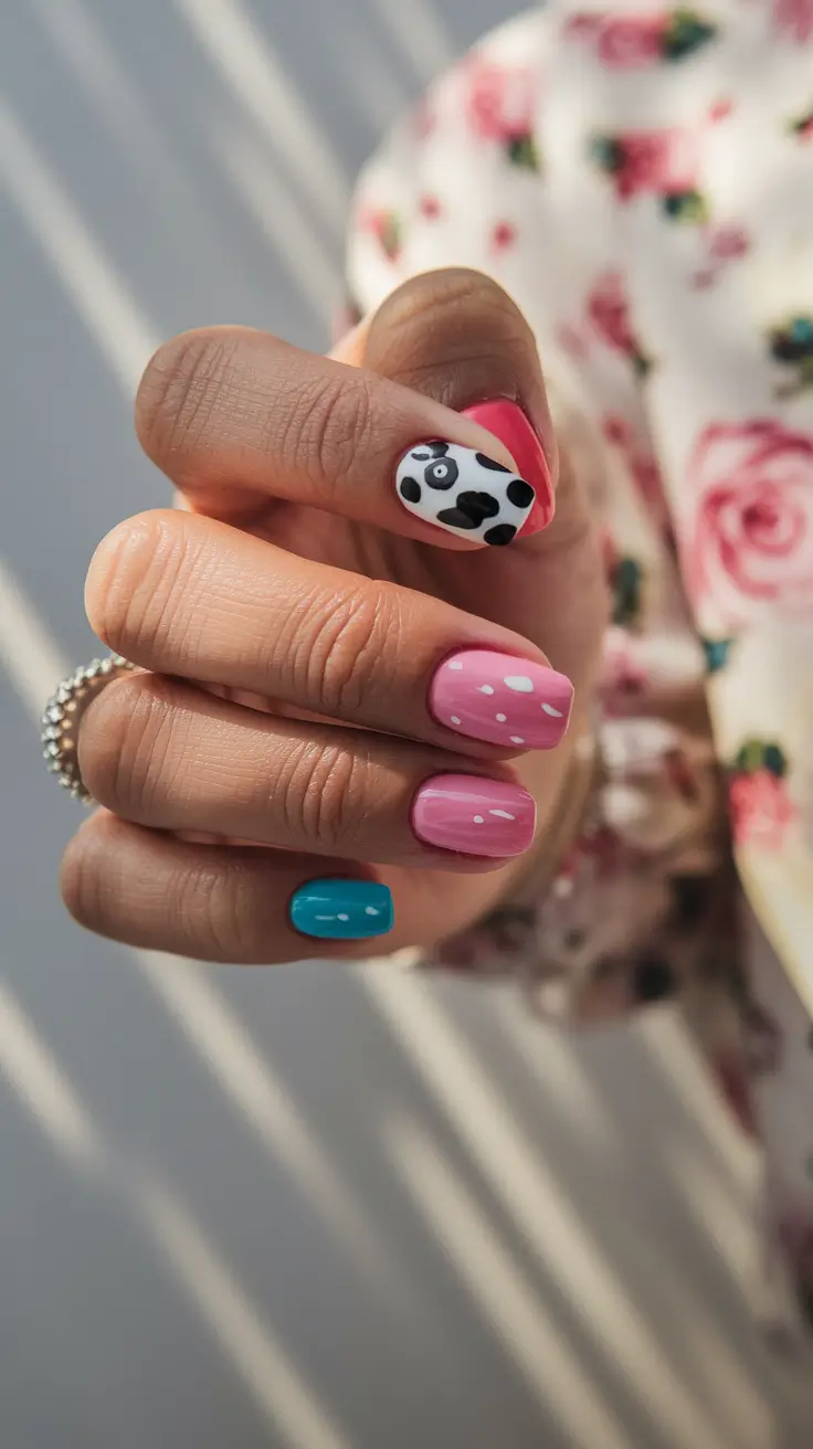 Short Nail Inspo for Summer 2025+Polka Dot Play & Cow Print Mix