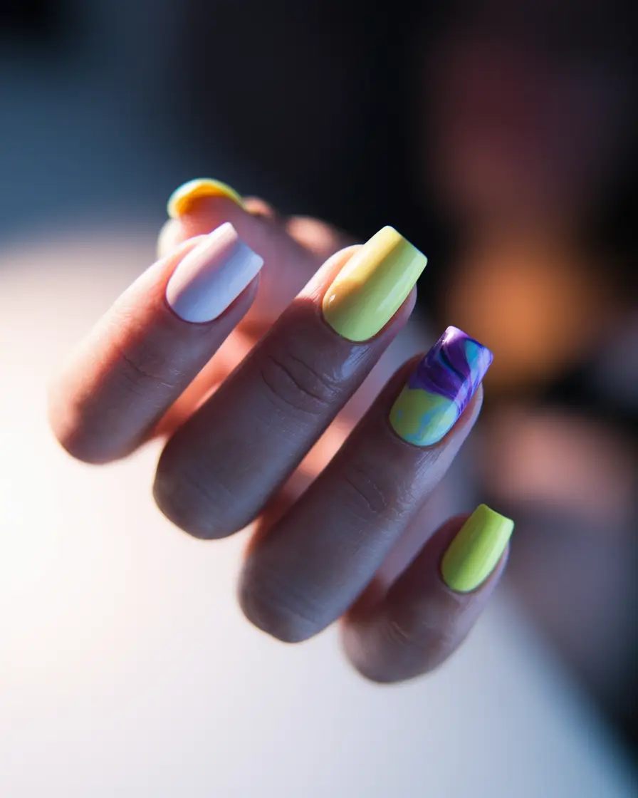 Short Nail Inspo for Summer 2025+Highlighter Yellow & Marble Mashup