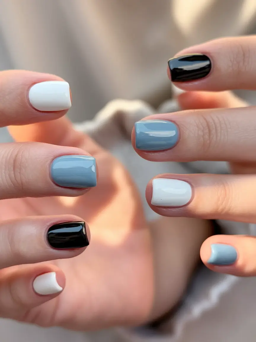 Short Nail Inspo for Summer 2025+Graphic Chic in Monochrome Blue