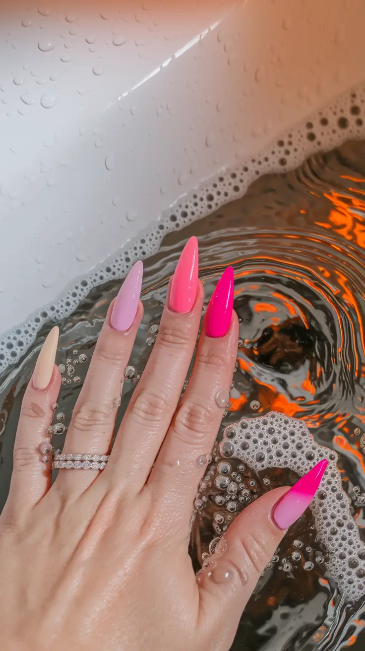 Summer 2025 Acrylics That Pop Rainbow Fade in Fierce Stiletto