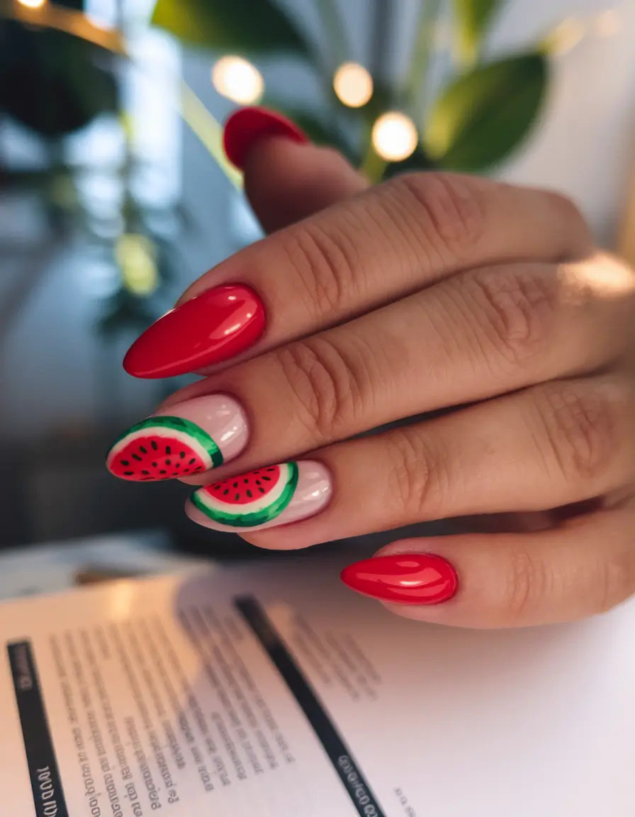 Summer 2025 Acrylics That Pop Juicy Watermelon Tips