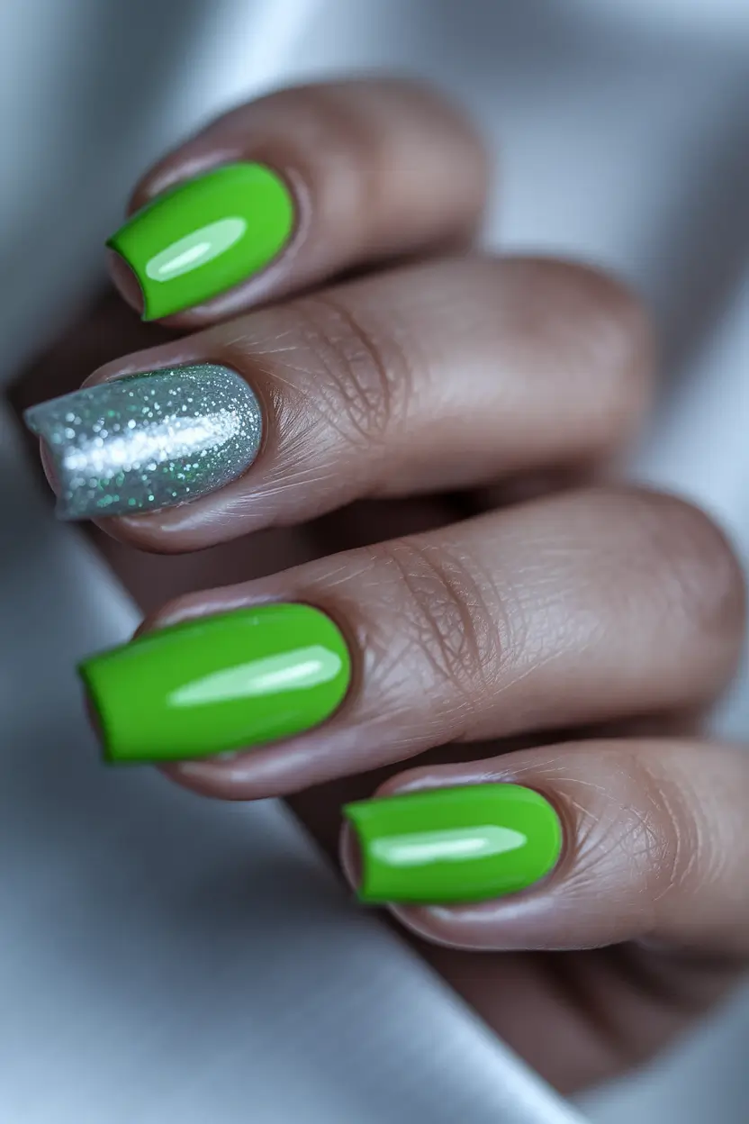 Summer 2025 Acrylics That Pop Lime Pop with Silver Sparkle