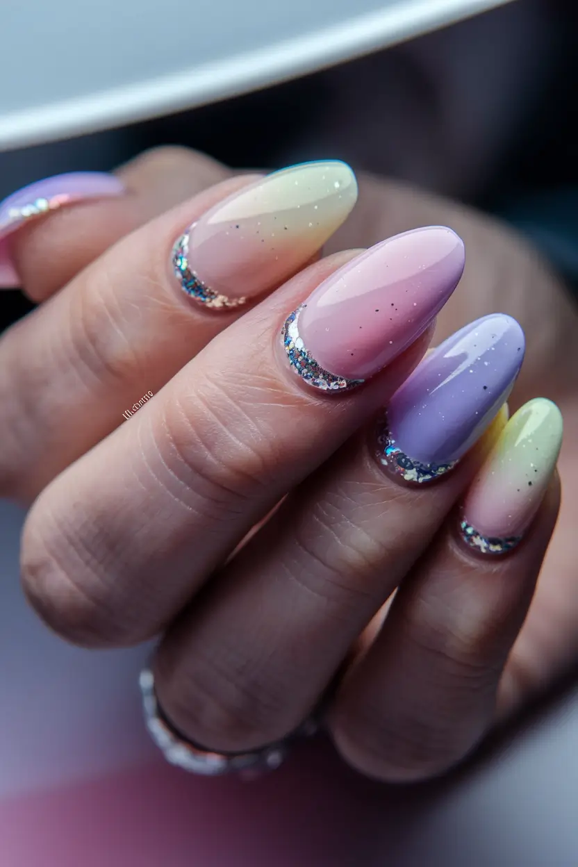 Summer 2025 Acrylics That Pop Pastel Fade with Glitter Borders