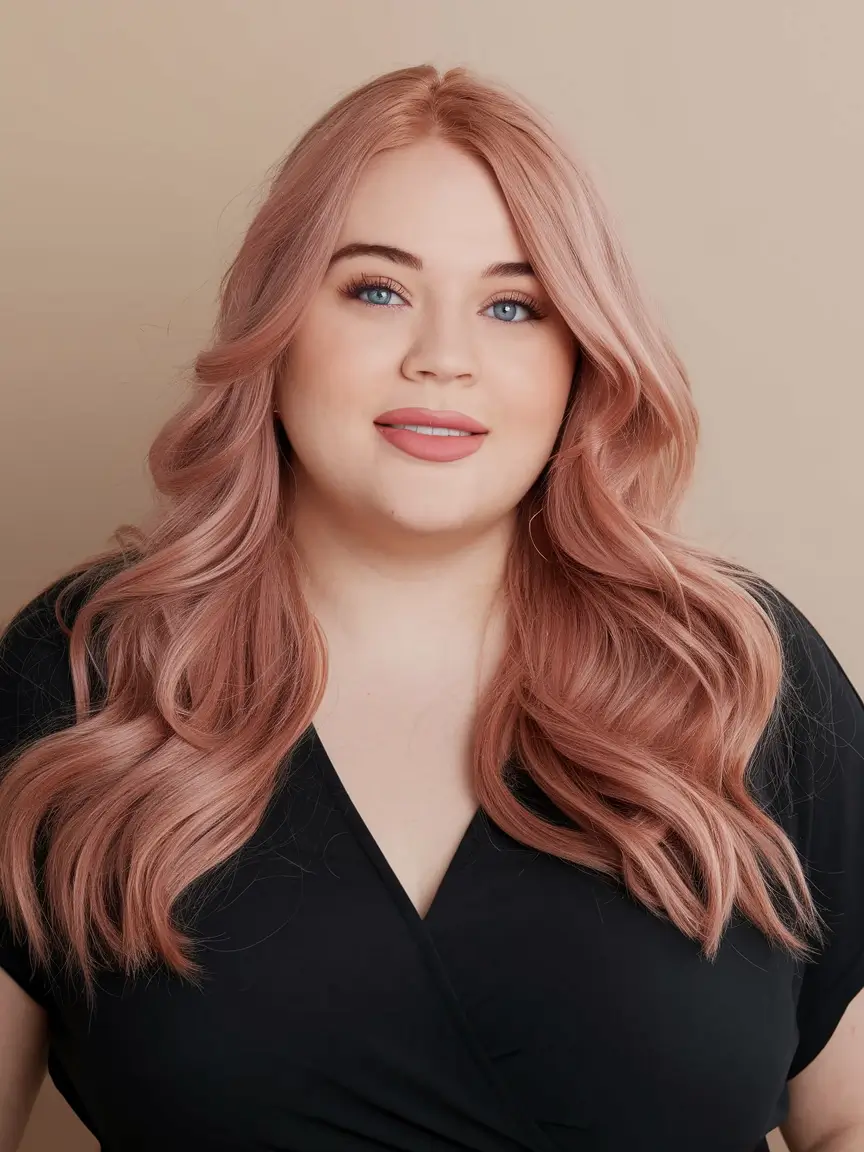 Summer 2025 Haircut Ideas for Round Faces - Flattering Looks - Long Rosé Waves with Middle-Part Magic