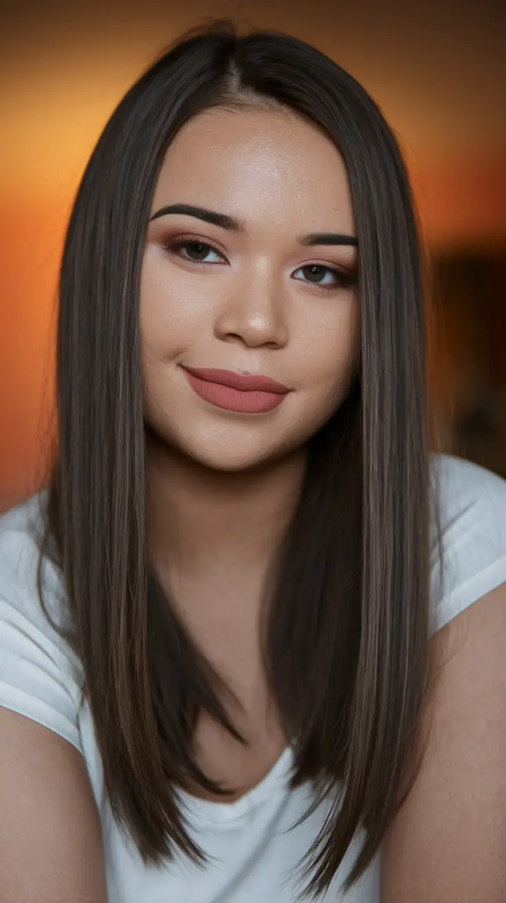 Summer 2025 Haircut Ideas for Round Faces - Glossy Sleekness with Long Layers