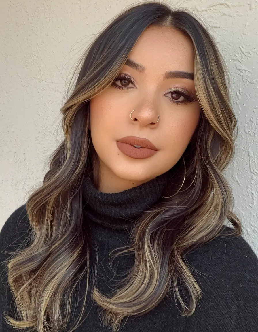Summer 2025 Haircut Ideas for Round Faces - Face-Framing Layers with High-Contrast Balayage
