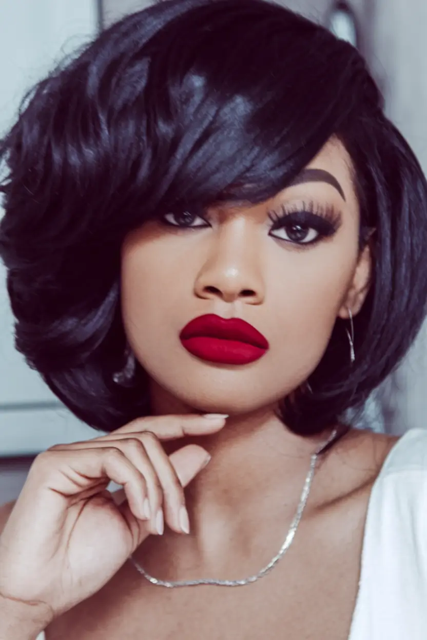 Summer 2025 Haircut Ideas for Round Faces - Flattering Looks - Retro Layered Blowout with Bang-Swept Drama