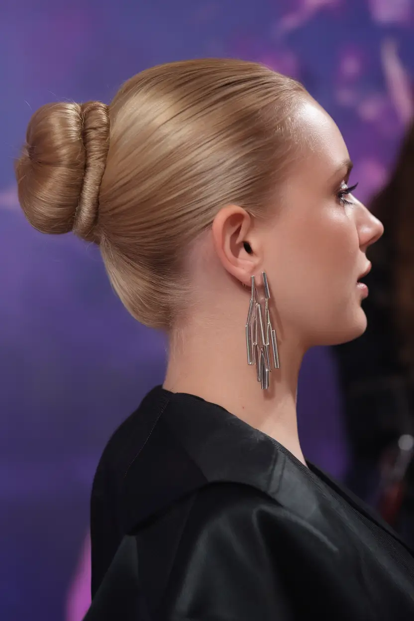Summer Buns Hairstyle 2025: Chic Updos Glossy Sculpted Donut for Red Carpet Vibes