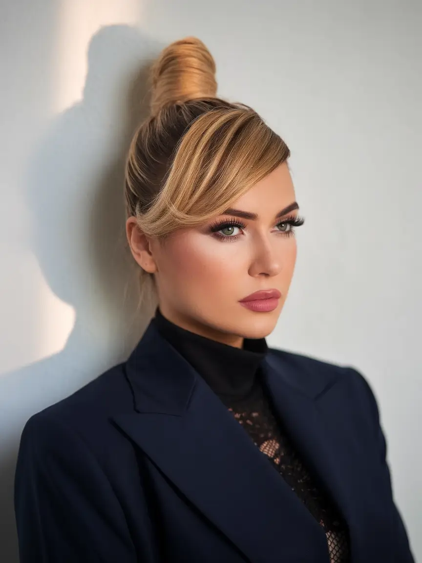 Summer Buns Hairstyle 2025: Chic Updos - Chic French Bun with Side Bangs
