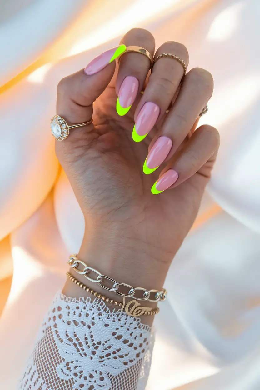 summer french nails ideas 2025 Neon French with Elegance