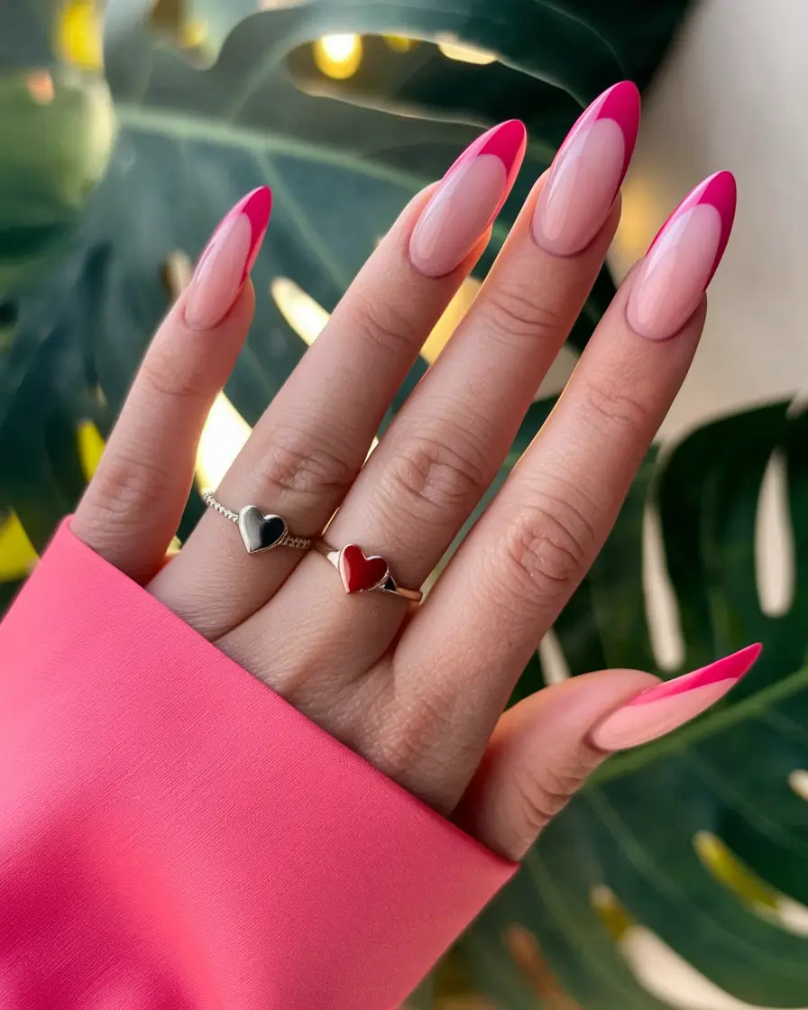 summer french nails ideas 2025 Hot Pink Frame French