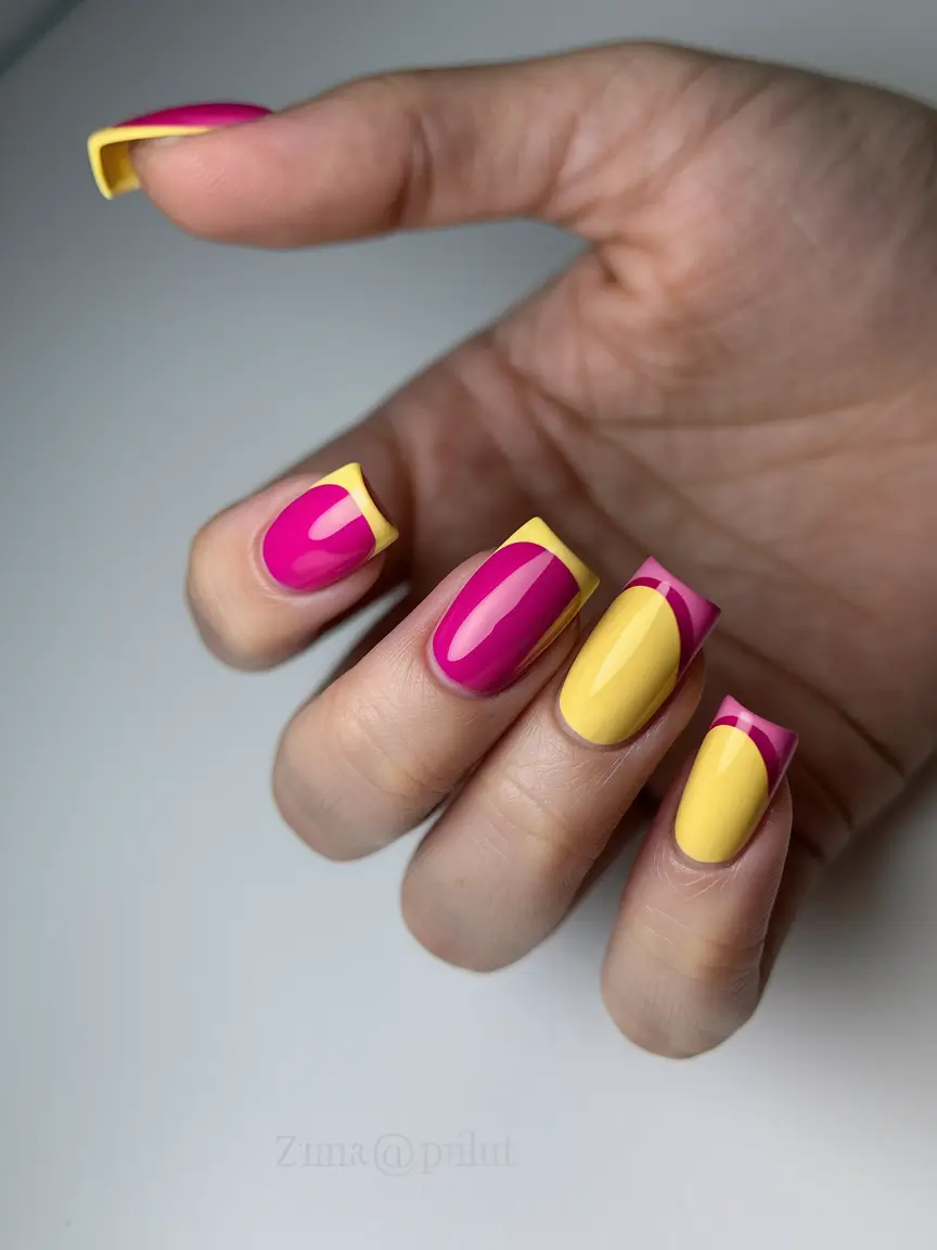 summer french nails ideas 2025 Bubblegum Lemon Split