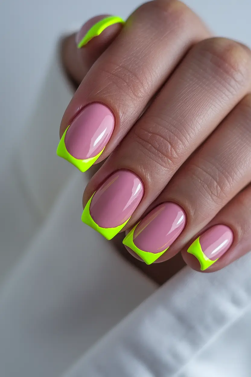 summer french nails ideas 2025 Neon Lemon French Pop