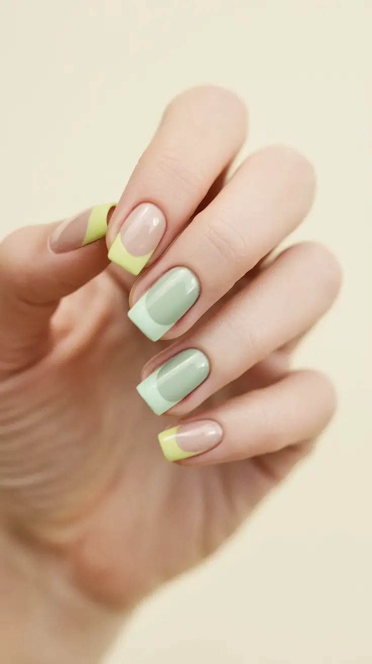 summer french nails ideas 2025 Mint & Lemon Minimal