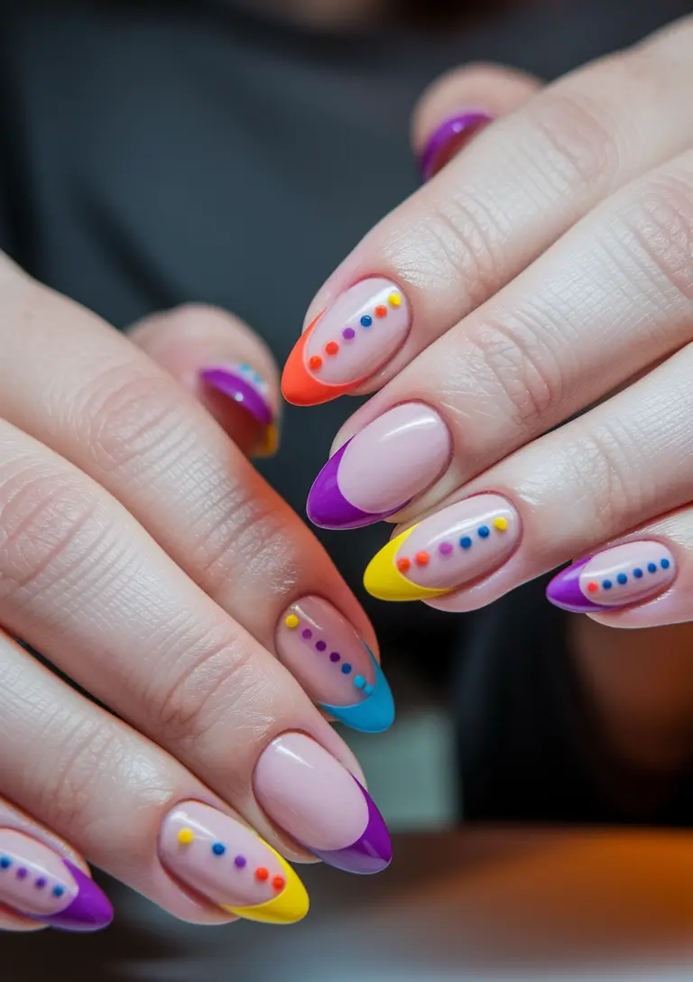 summer french nails ideas 2025 Rainbow Dot Carnival